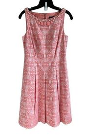 Adrianna Papell Women's 8 Printed Beaded A-Line Mini Pink White Sleeveless Dress