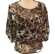 Kenneth Cole New York Leopard Print Sheer Blouse w/ Attached Tank Sz S/M