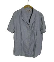 Flax Slate Gray Blue Linen Button Down Short Sleeve Shirt Medium