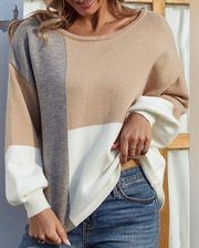 Women Sweater Long Sleeve Color Block Knit Pullover Crewneck