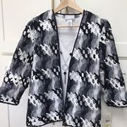 NWT Alfred Dunner Petite PM 3pc Open Jacket Shell & Necklace Blue White Shirt