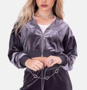 Adika Gambino Gray Zip-Up Velvet Crop Top Hoodie Size XL