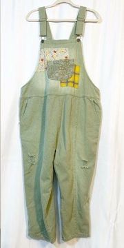 Easel X Anthropologie Washed Cotton Cropped Bib Overalls Patchwork Boho Green