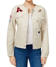 ecru patch denim cotton jacket