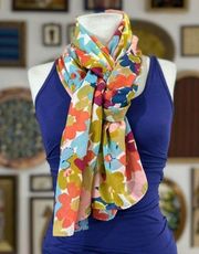 Coach Getaway Floral Print Logo Long Scarf 70" x 21" Blue Pink Yellow RARE