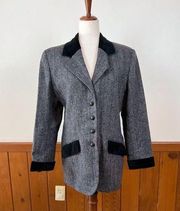 Super Cool Vintage 1980s Maurice’s Velvet Trim Tweed Blazer!