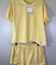 NWT Roudelain Terry Cloth Yellow PJ Shirt & Short Set