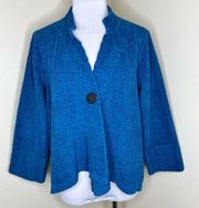 Clothes Corduroy Ribbed Jacket SMALL 100% Cotton Single Button Blue Chic