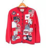 Heirloom Collectibles Americana USA Heart Embroidered Y2K Cardigan Sweater M