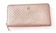 Tory Burch Marion Pink Leather Embossed Zip Around Wallet