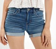 American Eagle Womens Plus Size Raw Hem Midi The Dream Jean Stretch Denim Short