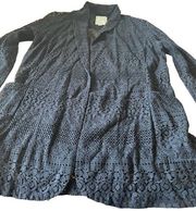 Elevenses open front black beach cover up, size Small