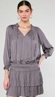 Current Air Aurelie Pleated Mini Dress Taupe Grey