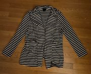 Women’s Mossimo Stretchy Cotton Navy White Striped Blazer Size Petite Large 