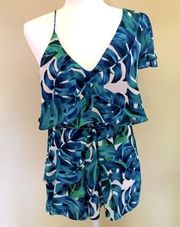 ⭐️Blue and green tropical floral romper