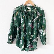 Theresa Green Floral Print Silk Top