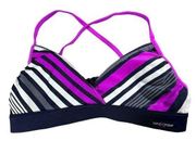 ZeroXPosur Womens Size 8 Reversible Swimwear Bikini Top - Purple/Dark Blue/White