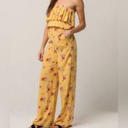 Tilly’s Ivy & Main Yellow Floral Off the Shoulder Jumpsuit Women’s Size Small