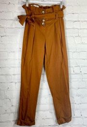 Vanilla Star High Waist Paperbag Roll Tab Tapered Pants Rust Brown Copper Boho S