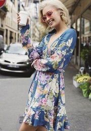 Spell & The Gypsy Blue Skies Wrap Dress in Blue Floral Sparrow Multi Size Small