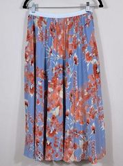 Halogen Floral Blue Pink Lined Spring Pleated Midi Women Skirt Size Small