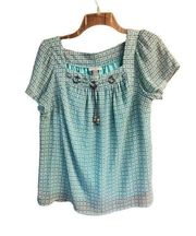 Roz & Ali Aqua/brown Blouse Sz S NWT