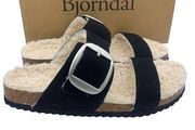 faux suede and fur upper footbed sandals women’s Size 9