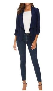 NWT Womens Urban Coco Navy Ruched Sleeve Lightweight Thin Chiffon Blazer - Sz XL