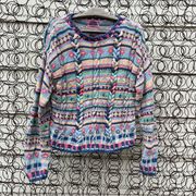 Vint. 90s Cambridge country store pastel fisherman knit chunky art deco sweater