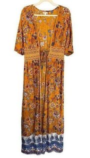 1209 EST. 1946 Yellow Floral Duster Kimono Size Medium