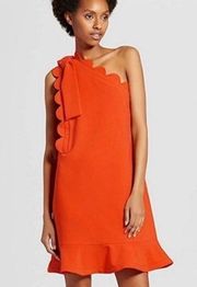 for Target bright orange one shoulder bow scalloped dress sz S