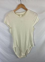 NWT H&M Ribbed Short Sleeve High Neck Bodysuit Ivory White Size Large