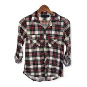 Polly & Esther Plaid Button Down 3/4 Sleeve Shirt