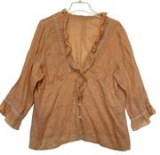 Peach V-neck Button Down Blouse Size Large