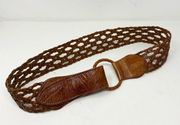 Chico’s Genuine Leather Boho Woven Belt Brown Size Medium Large