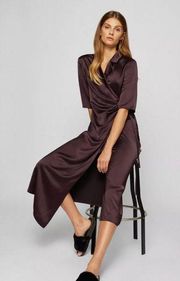 HUGO BOSS Dasatine Silk Wrap Dress Merlot Womens Size 8