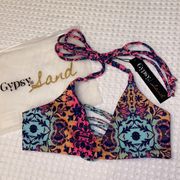 NEW! GYPSY 05 SAND Bikini Size Small Crochet Halter Top Mosaic Pink Aqua Orange