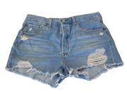 LEVIS  501 button fly Jean shorts distressed size 33