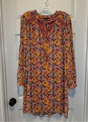 Signature Studio Pink/Mustard Floral Print Peasant Style Dress size L