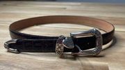 Brighton Leather Belt Women's Buckle Heart Charm Black Crocodile Print Small