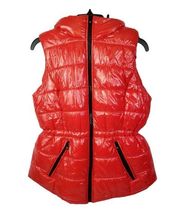 NWOT Michael Kors Red Puffy Vest Jacket With Removable Hood Size M