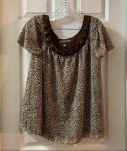 Josephine Chaus Animal Print Scoop Neck Short Sleeve Blouse S