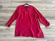 Eileen Fisher L Button Down Hot Pink Silk Shift Dress