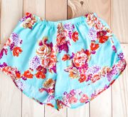 // Turquoise Floral Shorts