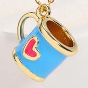 Cute Mini 3D Tea Cup With Love Heart Pattern Design  Charms and necklace 18k GF