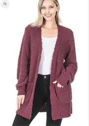 Zenana purple popcorn long cardigan with pockets