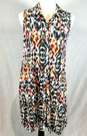 Colorful ikat print button down shirt dress with pockets size small