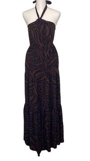Nicole Miller New York Animal Print Halter Maxi Dress Size XS Black Brown New
