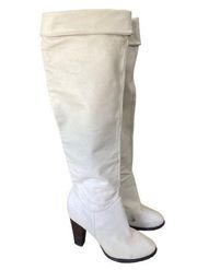 Colin Stuart Cream Ivory Leather Stack Heel Platform Boots Size 9B Over the knee