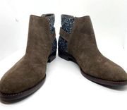 Gianni Bini Silver Glitter Heel Brown Suede Leather Almond Toe Ankle Boots 7.5